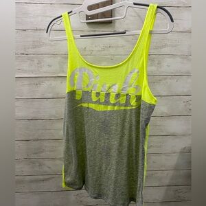 PINK Victoria Secret Neon Yellow‎ and Gray Tank Top